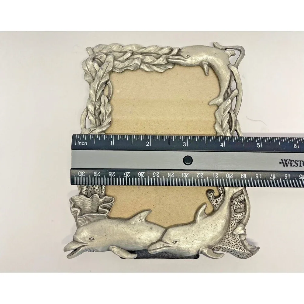 Vintage Dolphin Seascape - Sun Pewter Tone Rectangle 3.5x5 Picture Frame-Taiwan